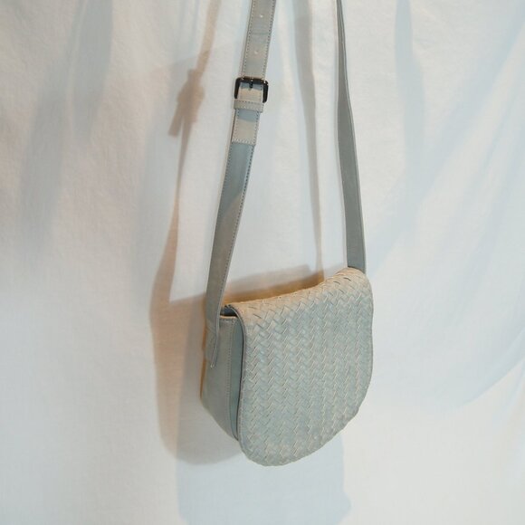 Neiman Marcus Woven Crossbody Saddle Bag - Gray - Picture 2 of 8